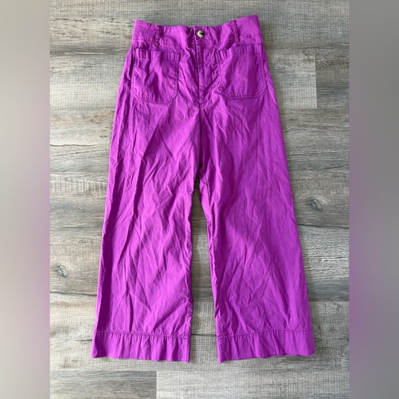 Anthropologie Maeve The Colette Linen Magenta Pant 30 Purple Cropped Ankle Wide - Picture 2 of 4